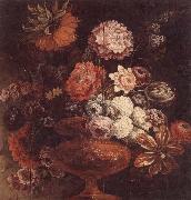 unknow artist Still life of chrysanthemums,lilies,tulips,roses and other flowers in an ormolu vase oil painting reproduction